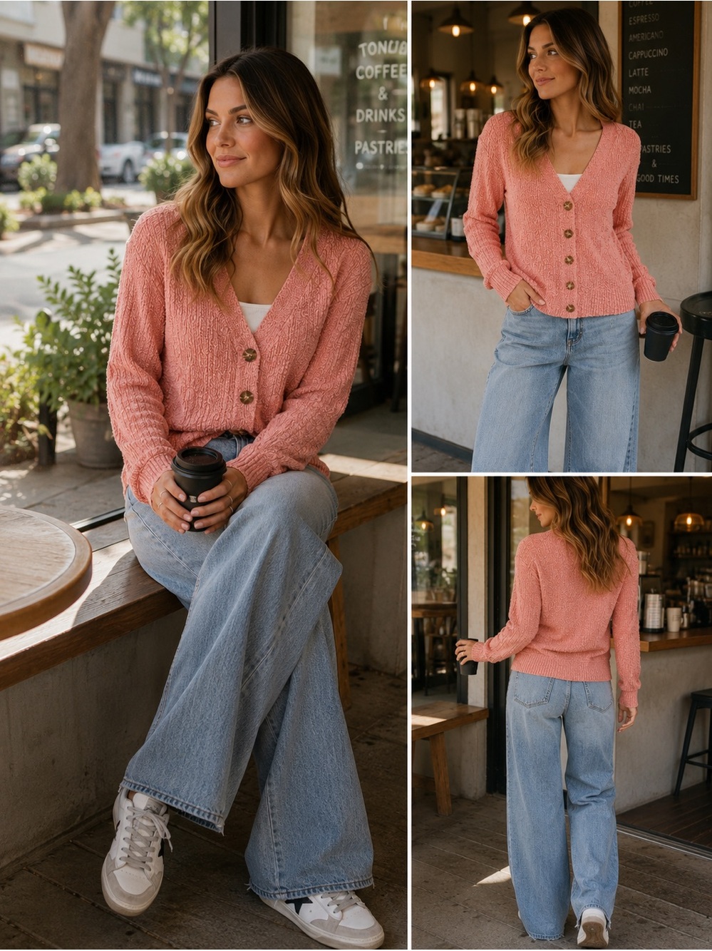 two by Vince Camuto textured button up cardigan sweater - XL - Peach